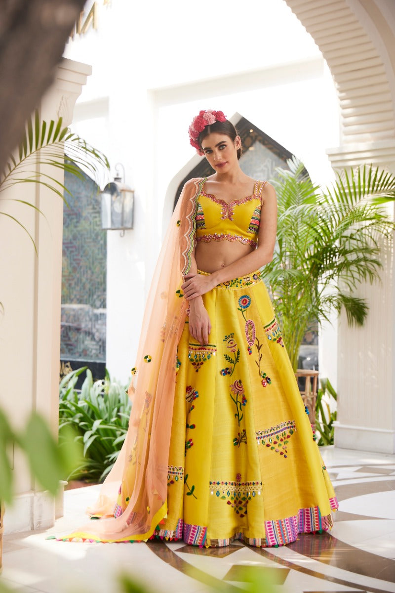Shades of blue Raw silk lehnga- blouse